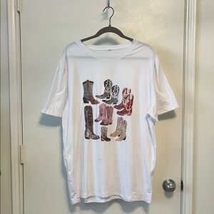White Graphic T-Shirt with Boot Design